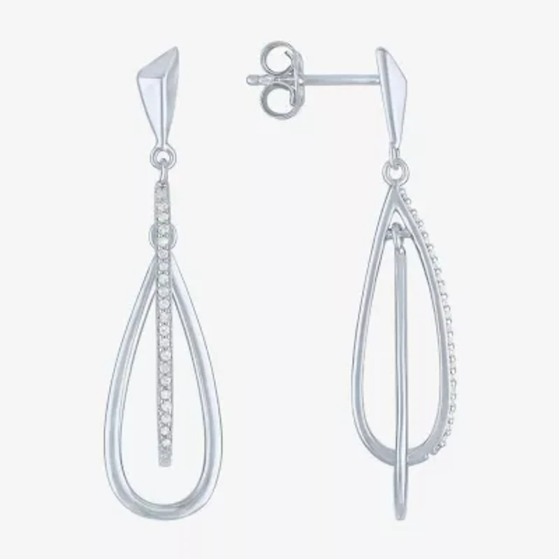 Womens 1/ CT. T.W. Natural White Diamond Sterling Silver Drop Earrings