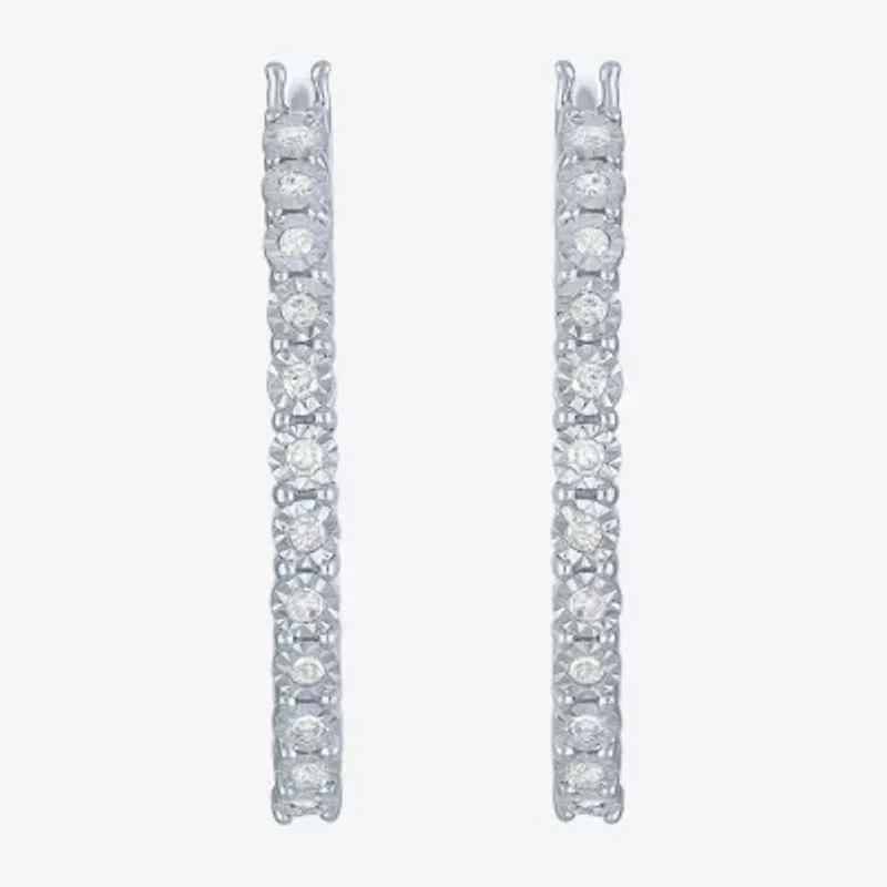 Womens 1/4 CT. T.W. Natural White Diamond Sterling Silver 26mm Hoop Earrings