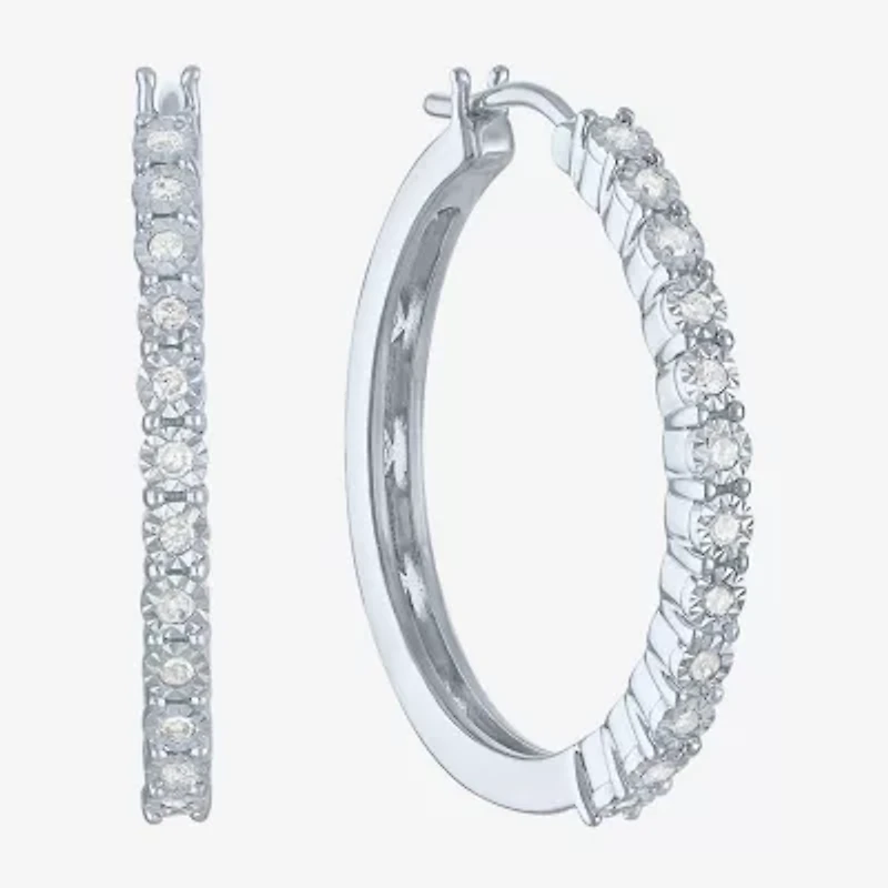 Womens 1/4 CT. T.W. Natural White Diamond Sterling Silver 26mm Hoop Earrings