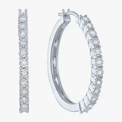 Womens 1/4 CT. T.W. Natural White Diamond Sterling Silver 26mm Hoop Earrings