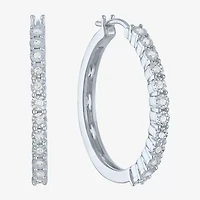 Womens 1/4 CT. T.W. Natural White Diamond Sterling Silver 26mm Hoop Earrings
