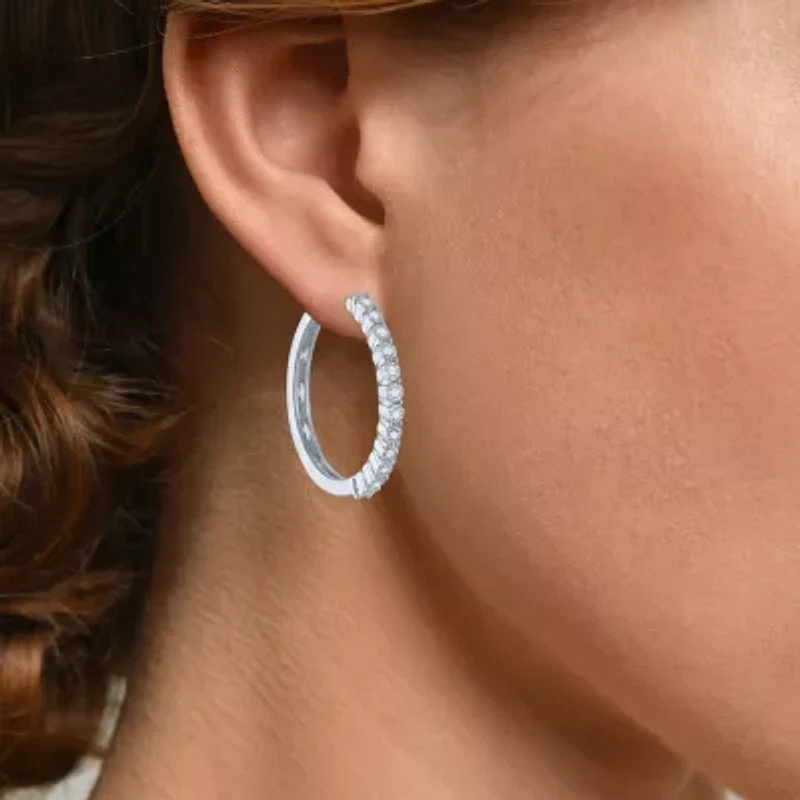 Womens 1/4 CT. T.W. Natural White Diamond Sterling Silver 26mm Hoop Earrings