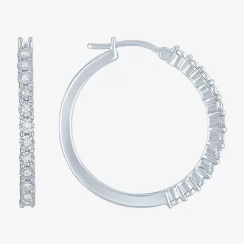 Womens 1/4 CT. T.W. Natural White Diamond Sterling Silver 26mm Hoop Earrings