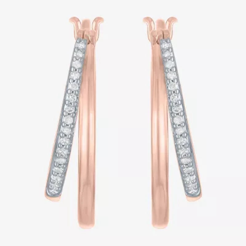 Womens 1/10 CT. T.W. Natural White Diamond 14K Rose Gold Over Silver 18.8mm Hoop Earrings
