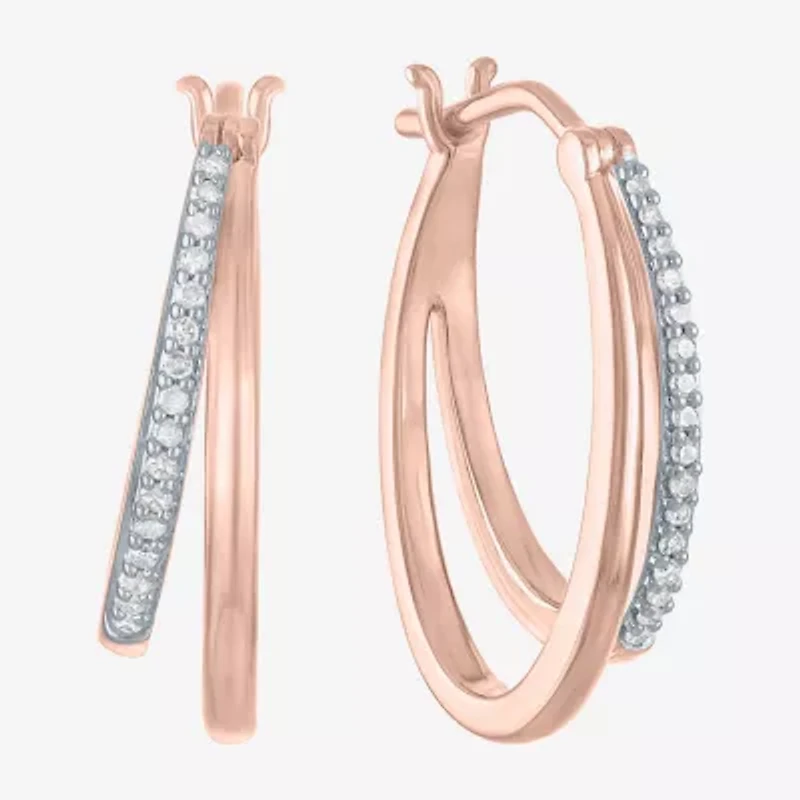 Womens 1/10 CT. T.W. Natural White Diamond 14K Rose Gold Over Silver 18.8mm Hoop Earrings