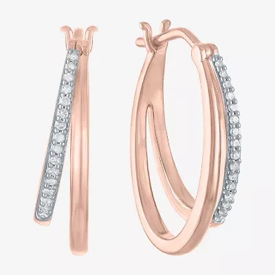 Womens 1/10 CT. T.W. Natural White Diamond 14K Rose Gold Over Silver 18.8mm Hoop Earrings