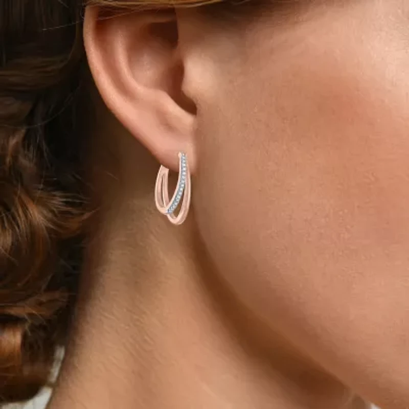 Womens 1/10 CT. T.W. Natural White Diamond 14K Rose Gold Over Silver 18.8mm Hoop Earrings