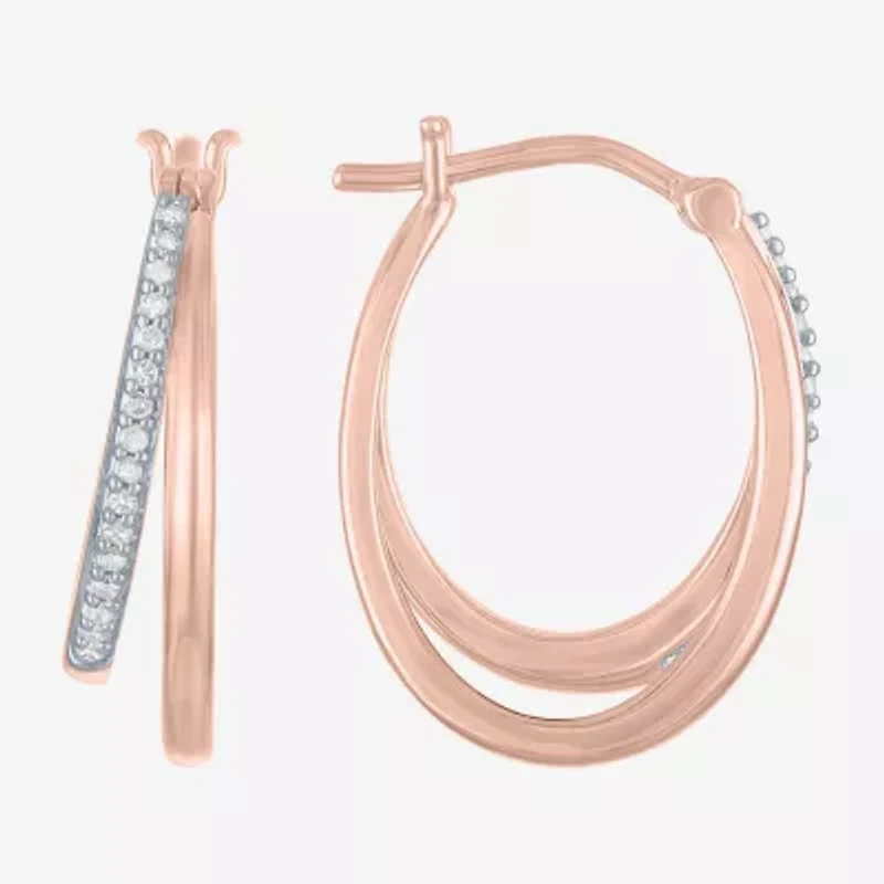 Womens 1/10 CT. T.W. Natural White Diamond 14K Rose Gold Over Silver 18.8mm Hoop Earrings