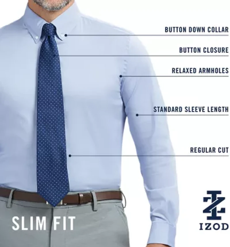 IZOD Cool Fx Mens Slim Fit Easy Care Wrinkle Free Long Sleeve Dress Shirt