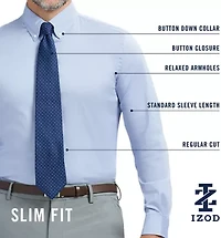 IZOD Cool Fx Mens Slim Fit Easy Care Wrinkle Free Long Sleeve Dress Shirt