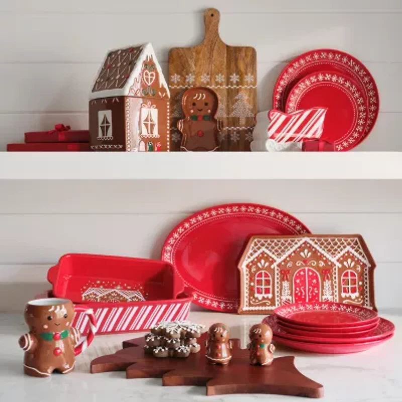 North Pole Trading Co. Peppermint Sleigh Stoneware Serving Dish