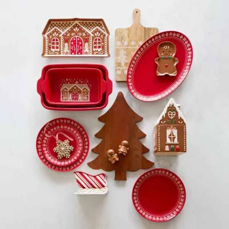 North Pole Trading Co. Peppermint Sleigh Stoneware Serving Dish