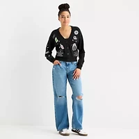 Tim Burton'S Nightmare Before Christmas Cardigan Womens V Neck Long Sleeve Button Juniors