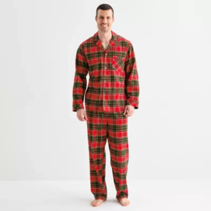 St. John's Bay Mens Flannel Long Sleeve 2-pc. Pajama Set