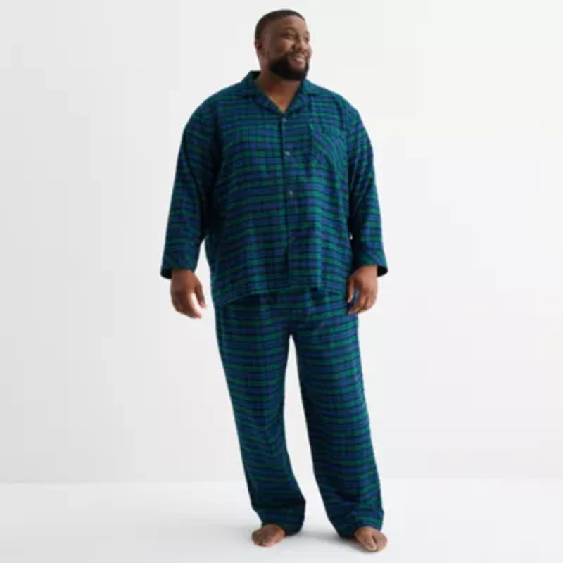 St. John's Bay Mens Flannel Long Sleeve 2-pc. Big and Tall Pajama Sets
