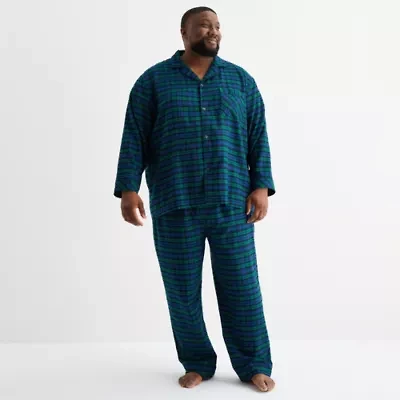 St. John's Bay Mens Flannel Long Sleeve 2-pc. Big and Tall Pajama Sets