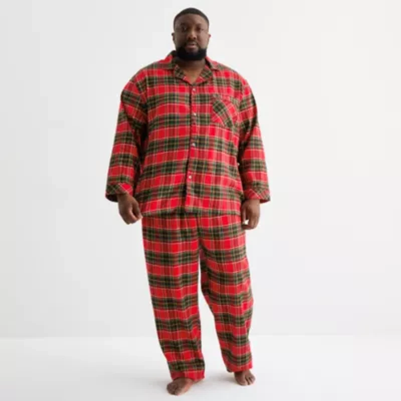 St. John's Bay Mens Flannel Long Sleeve 2-pc. Big and Tall Pajama Sets