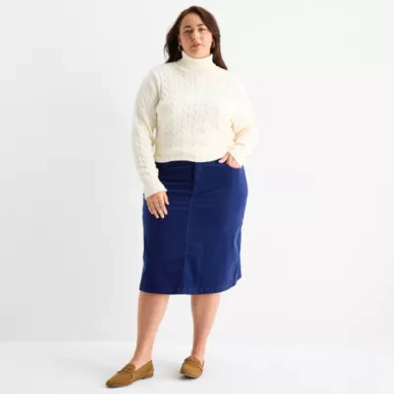 St. John's Bay Womens Midi Plus A-Line Skirt