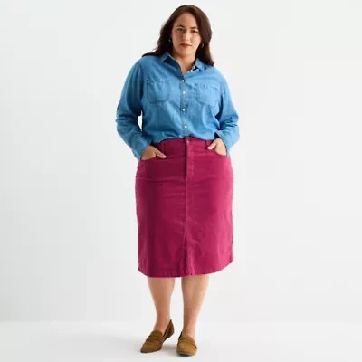 St. John's Bay Womens Plus Midi Corduroy A-Line Skirt