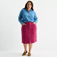 St. John's Bay Womens Plus Midi Corduroy A-Line Skirt