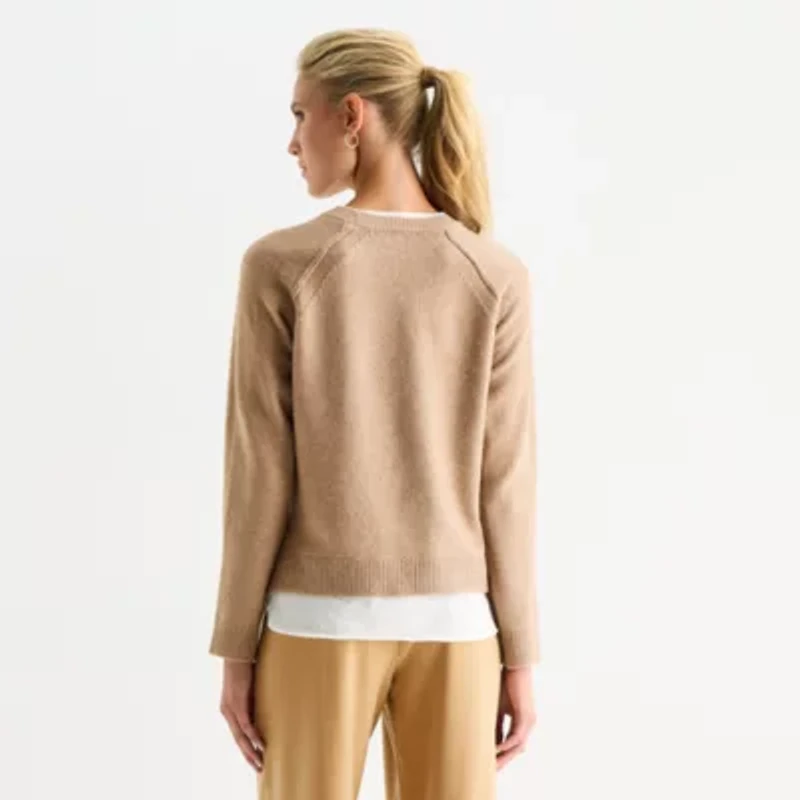 Stylus Womens Crew Neck Long Sleeve Pullover Sweater