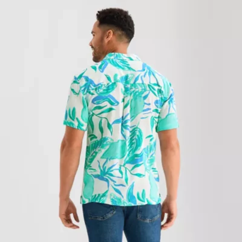 St. John's Bay Slub Button-Down Mens Short Sleeve Camp Shirt