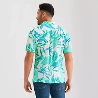 St. John's Bay Slub Button-Down Mens Short Sleeve Camp Shirt