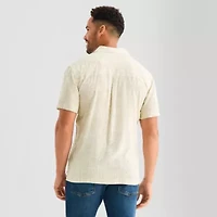 St. John's Bay Slub Button-Down Mens Short Sleeve Camp Shirt
