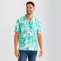 St. John's Bay Slub Button-Down Mens Short Sleeve Camp Shirt