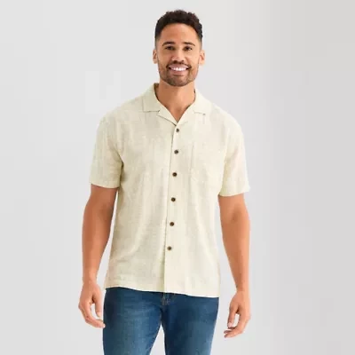 St. John's Bay Slub Button-Down Mens Short Sleeve Camp Shirt