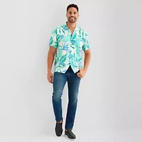 St. John's Bay Slub Button-Down Mens Short Sleeve Camp Shirt