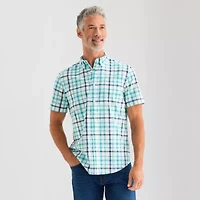 St. John's Bay Stretch Poplin Mens Short Sleeve Classic Fit Button-Down Shirt