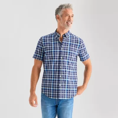 St. John's Bay Stretch Poplin Mens Short Sleeve Classic Fit Button-Down Shirt