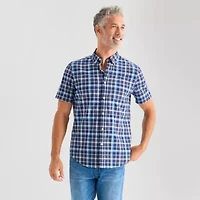 St. John's Bay Stretch Poplin Mens Short Sleeve Classic Fit Button-Down Shirt