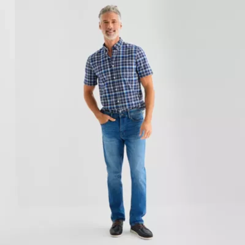 St. John's Bay Stretch Poplin Mens Short Sleeve Classic Fit Button-Down Shirt