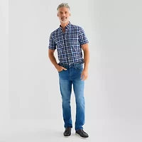 St. John's Bay Stretch Poplin Mens Short Sleeve Classic Fit Button-Down Shirt