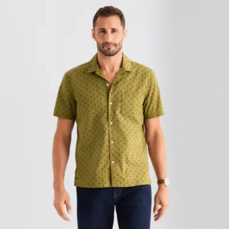 mutual weave Mens Short Sleeve Camp Shirt