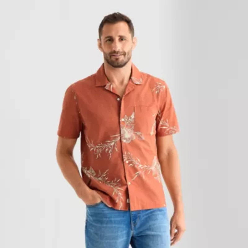 mutual weave Mens Short Sleeve Camp Shirt