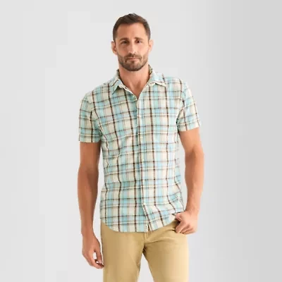 mutual weave Mens Short Sleeve Regular Fit Button-Down Shirt
