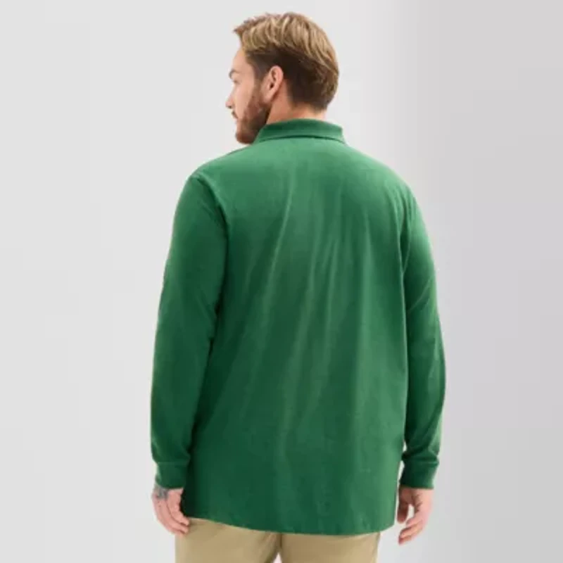 St. John's Bay Super Soft Jersey Big and Tall Mens Classic Fit Easy-on + Easy-off Adaptive Long Sleeve Polo Shirt