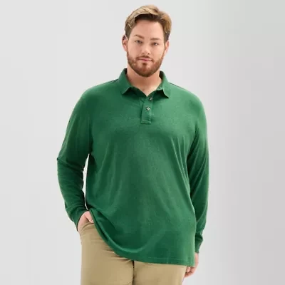 St. John's Bay Super Soft Jersey Big and Tall Mens Classic Fit Easy-on + Easy-off Adaptive Long Sleeve Polo Shirt