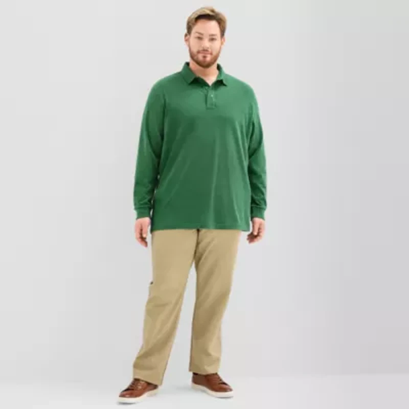 St. John's Bay Super Soft Jersey Big and Tall Mens Classic Fit Easy-on + Easy-off Adaptive Long Sleeve Polo Shirt