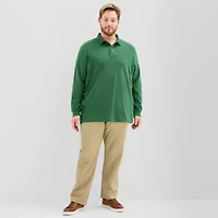 St. John's Bay Super Soft Jersey Big and Tall Mens Classic Fit Easy-on + Easy-off Adaptive Long Sleeve Polo Shirt