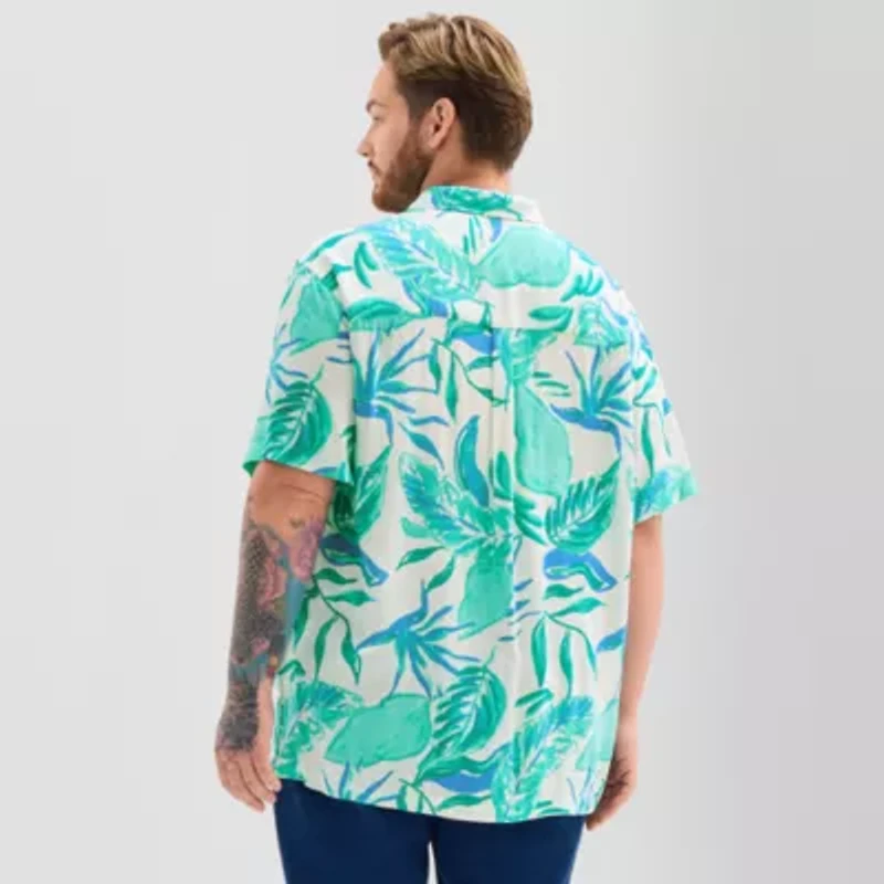 St. John's Bay Slub Button-Down Mens Short Sleeve Big and Tall Camp Shirt