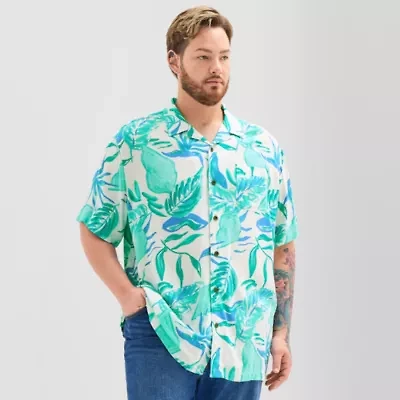 St. John's Bay Slub Button-Down Mens Short Sleeve Big and Tall Camp Shirt