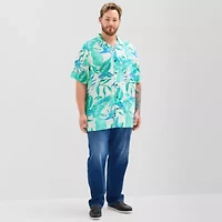 St. John's Bay Slub Button-Down Mens Short Sleeve Big and Tall Camp Shirt