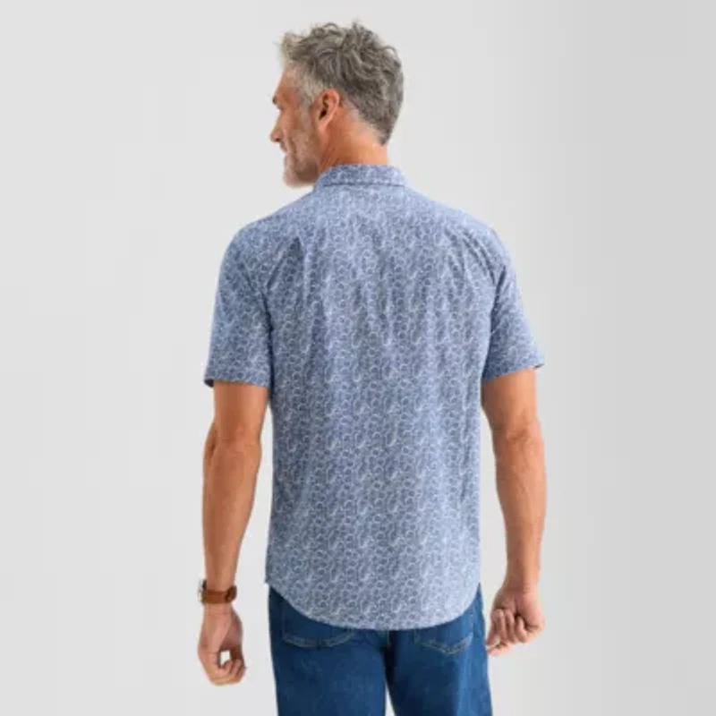 St. John's Bay Stretch Poplin Mens Short Sleeve Classic Fit Button-Down Shirt
