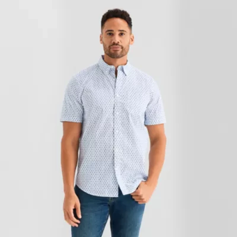St. John's Bay Stretch Poplin Mens Short Sleeve Classic Fit Button-Down Shirt