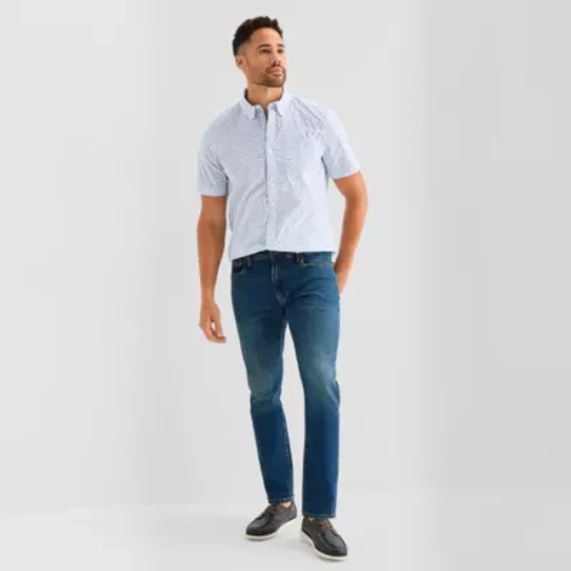 St. John's Bay Stretch Poplin Mens Short Sleeve Classic Fit Button-Down Shirt