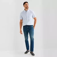 St. John's Bay Stretch Poplin Mens Short Sleeve Classic Fit Button-Down Shirt